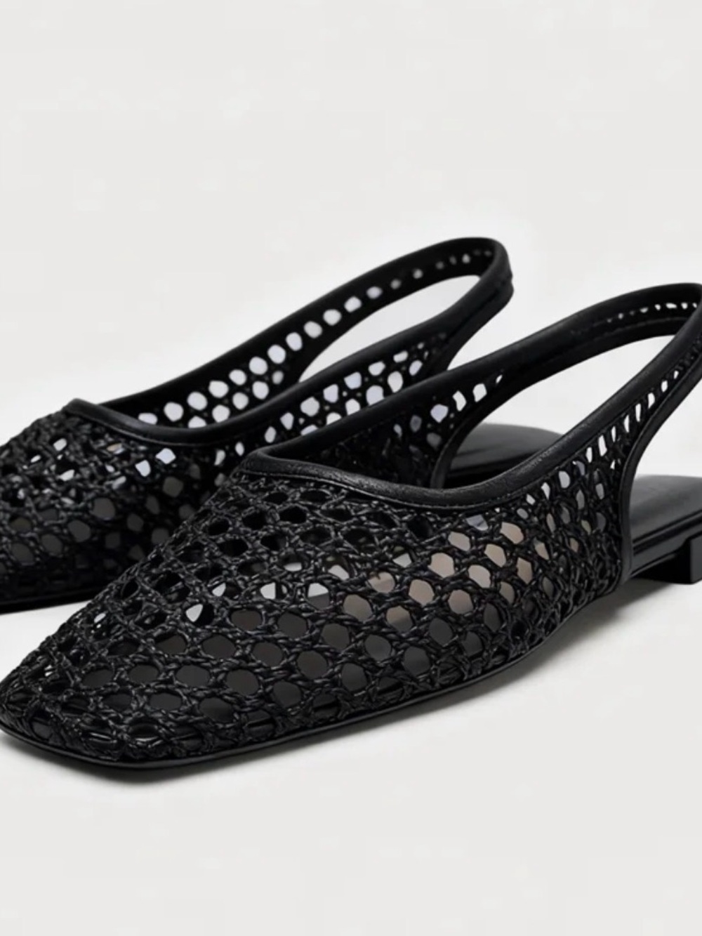 Zara Black Crochet Slingback Flats with Red Accent